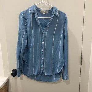 Cloth and stone denim chambray button down with stripes